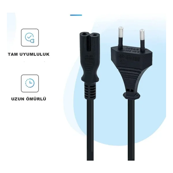 Orret Home PS3 / PS4 / PS5 / Xbox Series S-X Uyumlu Güç Kablosu 1.5 Metre 2pin Güç Kablosu Projeksiyon - Monitör - TV Universal 2pin Güç Kablosu Teyp Fişi (1) - Görsel 5