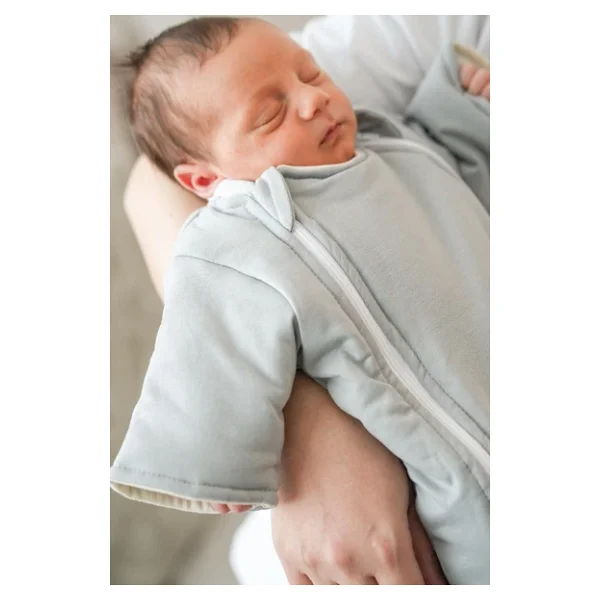Minuche%100 Pamuk Bebek Uyku Tulumu - Elyaf Dolgulu Ve Kolay Alt Değiştirme İçin Çift Fermuarlı (Gri, 3-6 Ay) - Görsel 3