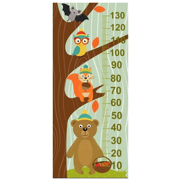 Çocuk Odası Bebek Odası Boy Ölçer Boy Cetveli Sticker Ağaçta Hayvanlar - Görsel 5