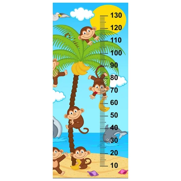 Çocuk Odası Bebek Odası Boy Ölçer Boy Cetveli Sticker Maymunlar - Görsel 5