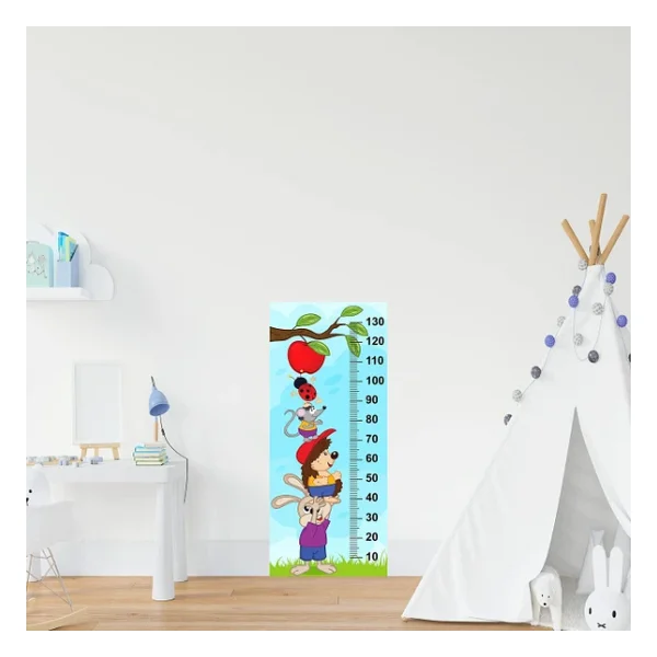 Çocuk Odası Bebek Odası Boy Ölçer Boy Cetveli Sticker Hayvanlar Elma - Görsel 4