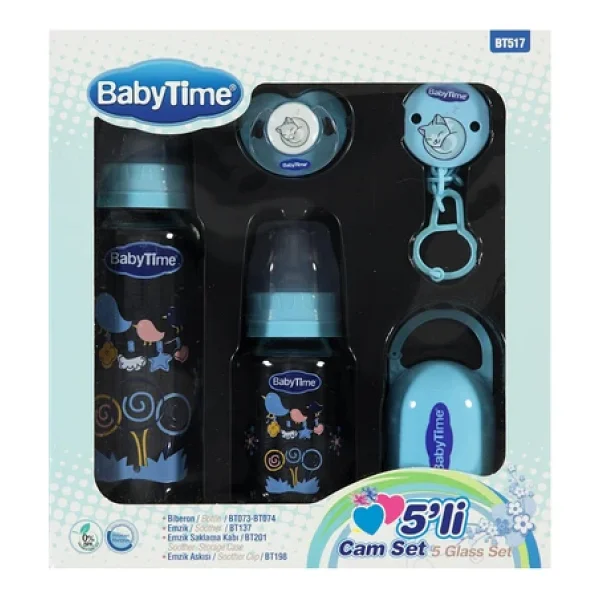 Babytime 5'li Cam Biberon Seti Mavi - Görsel 4