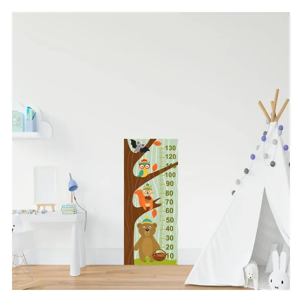 Çocuk Odası Bebek Odası Boy Ölçer Boy Cetveli Sticker Ağaçta Hayvanlar - Görsel 4