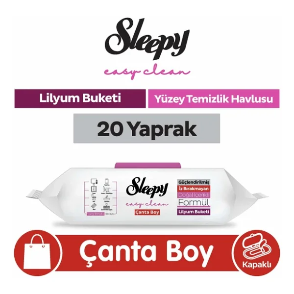Sleepy Easy Clean Lilyum Buketi Yüzey Temizlik Havlusu Çanta Boy 20 Yaprak - Görsel 2