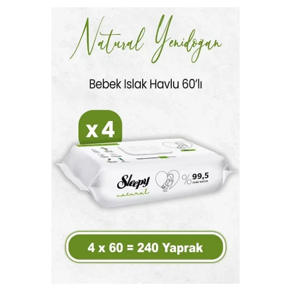 Sleepy Natural Yenidoğan 60 Yaprak 4'lü Paket Islak Mendil - Görsel 4