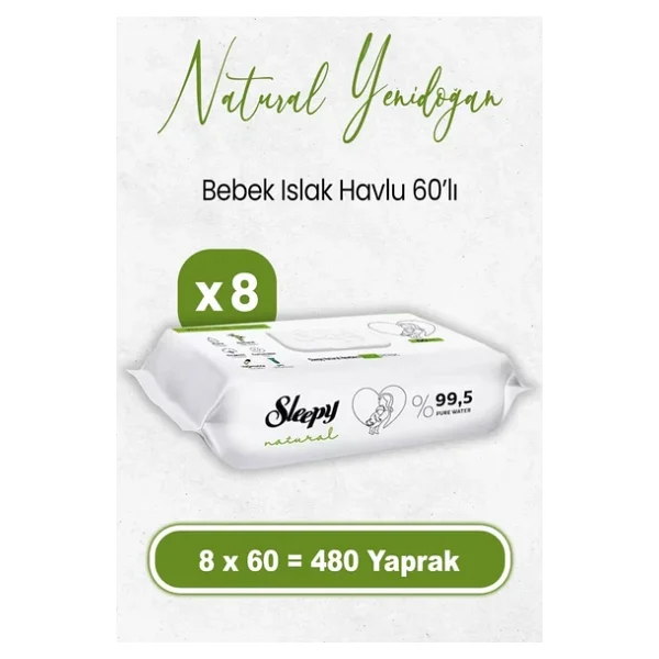 Sleepy Natural Yenidoğan 60 Yaprak 8'li Paket Islak Mendil - Görsel 4