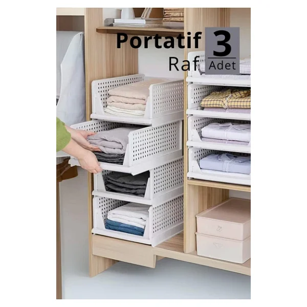 Mithra Life 3lü Kayar Raf Organizer Dolap İçi Kıyafet Aksesuar Düzenleyici Beyaz 45x35 Cm Mıt1261 - Görsel 2