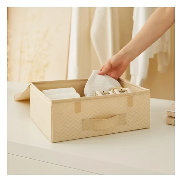 Ocean Home Textile Ocean Home Textile 2'li Bej Balıksırtı Kapaklı Kutu Set 30 X 23 X 11 Cm - Görsel 7