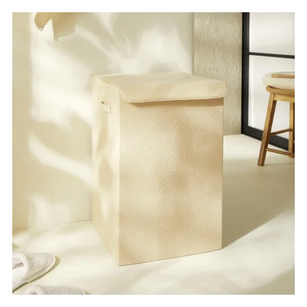 Ocean Home Textile Bej Balıksırtı Çamaşır Kutusu 36 X 36 X 56 Cm - Görsel 5
