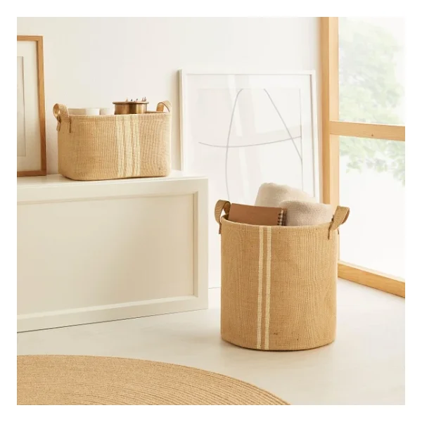 Ocean Home Textile 2'li Çizgili Jüt Sepet Set 1 Adet 30 X 31 / 1 Adet 30 X 21 X 18 Cm - Görsel 3