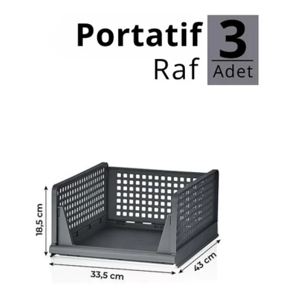 Mithra Life 3 Lü Kayar Raf Organizer Gri Dolap İçi Kıyafet Aksesuar Düzenleyici 45x35 Cm Mıt1263 - Görsel 4