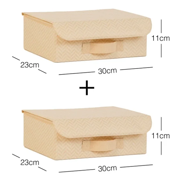 Ocean Home Textile Ocean Home Textile 2'li Bej Balıksırtı Kapaklı Kutu Set 30 X 23 X 11 Cm - Görsel 4