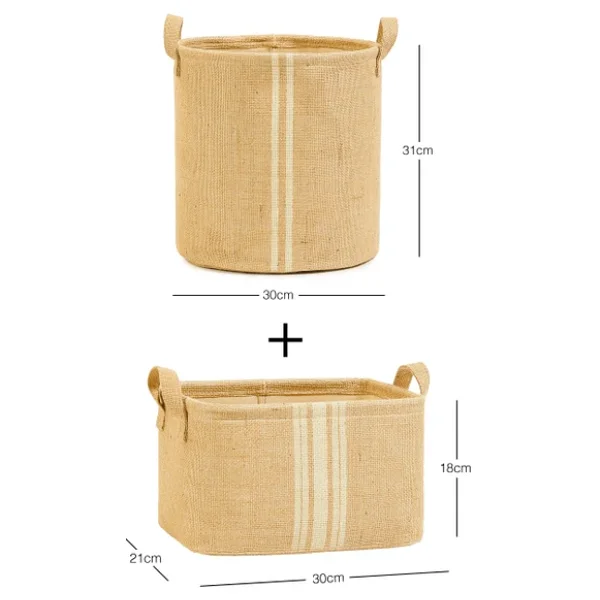 Ocean Home Textile 2'li Çizgili Jüt Sepet Set 1 Adet 30 X 31 / 1 Adet 30 X 21 X 18 Cm - Görsel 2