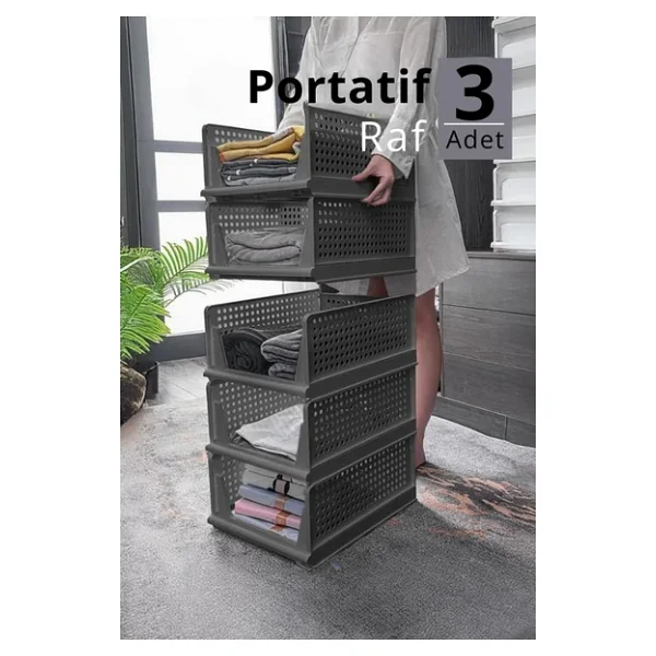 Mithra Life 3 Lü Kayar Raf Organizer Gri Dolap İçi Kıyafet Aksesuar Düzenleyici 45x35 Cm Mıt1263 - Görsel 10