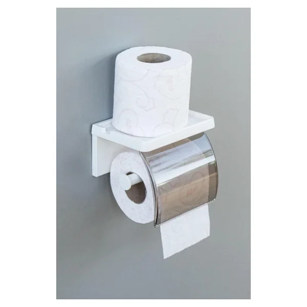 Ata Home Yapışkanlı Kapaklı Tuvalet Kağıdı Askısı Banyo Tuvalet Kağıtlığı Aparatı Peçetelik Organizer Plastik, Beyaz - Görsel 4