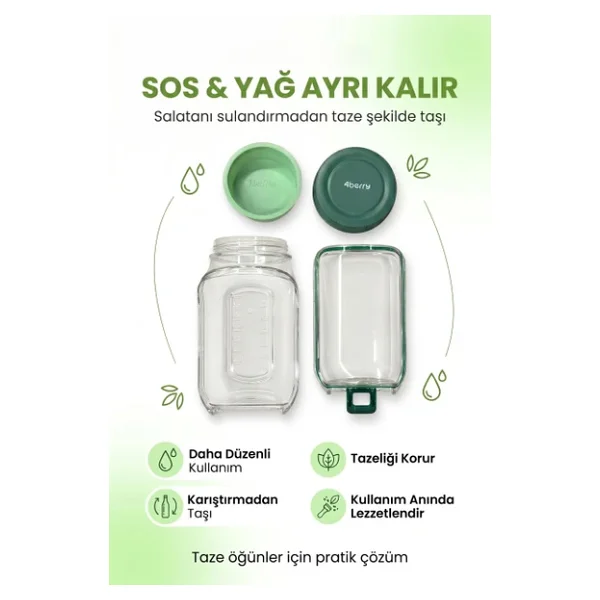 Kt610 Sızdırmaz Salata Kabı 900 Ml Sos Bölmeli Yan Açılır Taşınabilir Saklama Kabı - Görsel 4