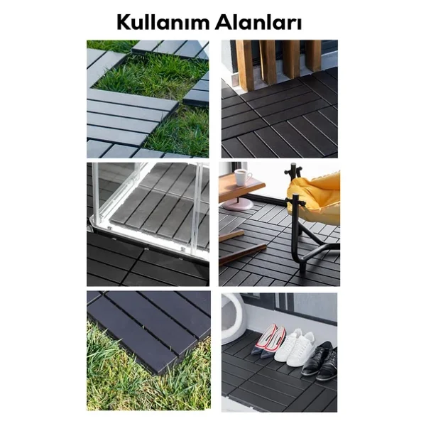 Porsima 1066 Bahçe Balkon Teras Banyo Paspası 9lu Zemin Karosu Antrasit - Görsel 5