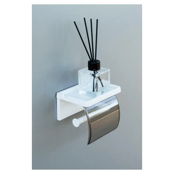 Ata Home Yapışkanlı Kapaklı Tuvalet Kağıdı Askısı Banyo Tuvalet Kağıtlığı Aparatı Peçetelik Organizer Plastik, Beyaz - Görsel 2