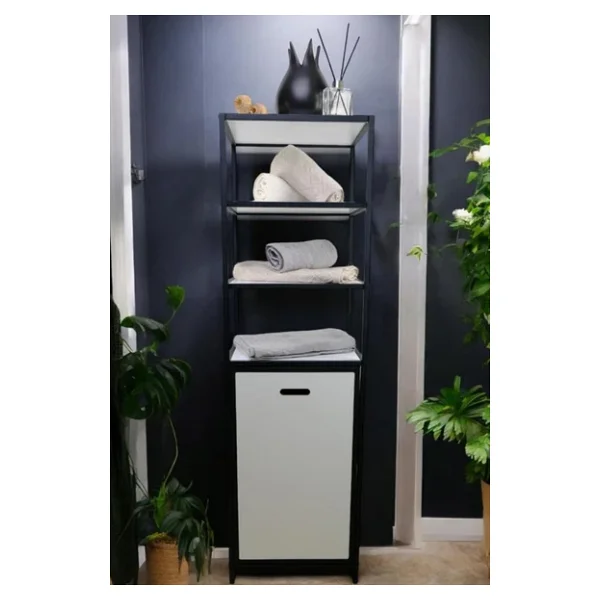 Digithome Metal Kirli Sepetli 4 Raflı Çok Amaçlı Banyo Düzenleyici Raf Organizer Siyah/Beyaz - Mrs-014 C1-1-369 - Görsel 3