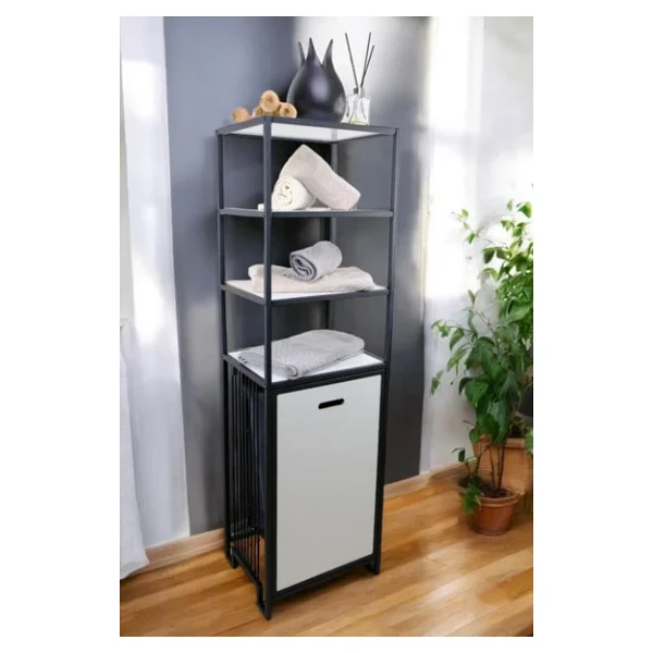Digithome Metal Kirli Sepetli 4 Raflı Çok Amaçlı Banyo Düzenleyici Raf Organizer Siyah/Beyaz - Mrs-014 C1-1-369 - Görsel 4