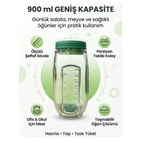 Kt610 Sızdırmaz Salata Kabı 900 Ml Sos Bölmeli Yan Açılır Taşınabilir Saklama Kabı - Görsel 5