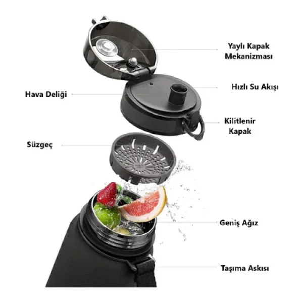 Uzspace 3026-4 Çift Renk Turuncu-Mor 500 Ml Motivasyon Matarası - Görsel 4