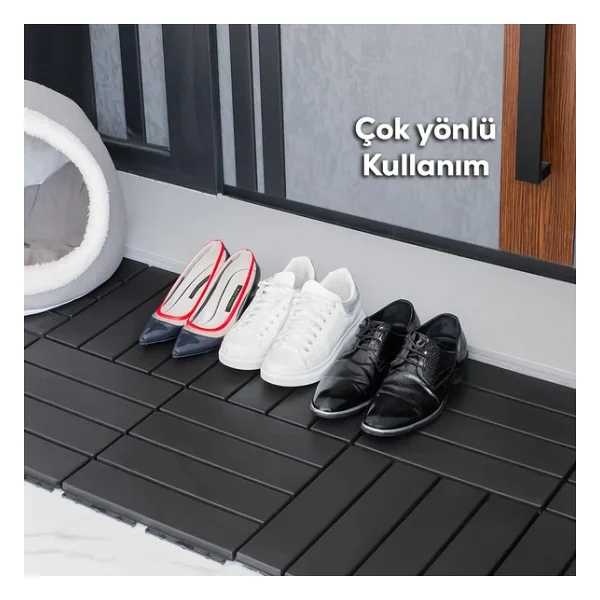 Porsima 1066 Bahçe Balkon Teras Banyo Paspası 9lu Zemin Karosu Antrasit - Görsel 4