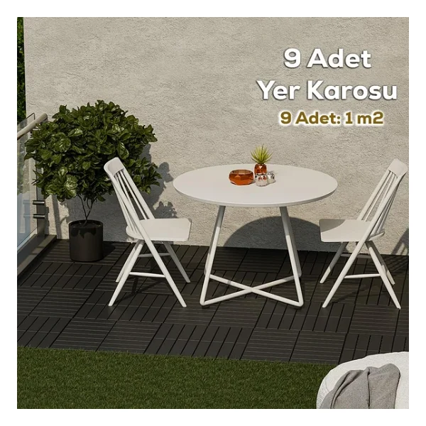 Porsima 1066 Bahçe Balkon Teras Banyo Paspası 9lu Zemin Karosu Antrasit - Görsel 2
