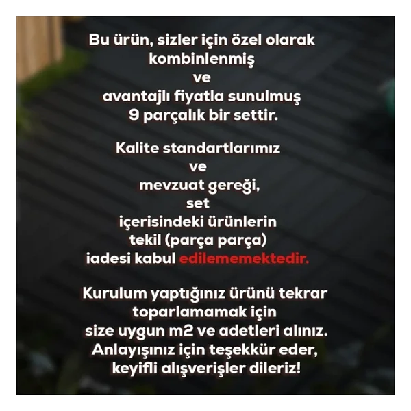 Porsima 1066 Bahçe Balkon Teras Banyo Paspası 9lu Zemin Karosu Antrasit - Görsel 3