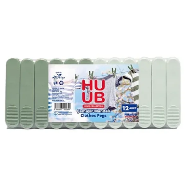 Huub Hanger Çamaşır Mandalı, Yaysız Plastik, Paslanmaz, Dayanıklı, Renkli, 12 Adet (12, Açık Yeşil - Koyu Yeşil) - Görsel 4