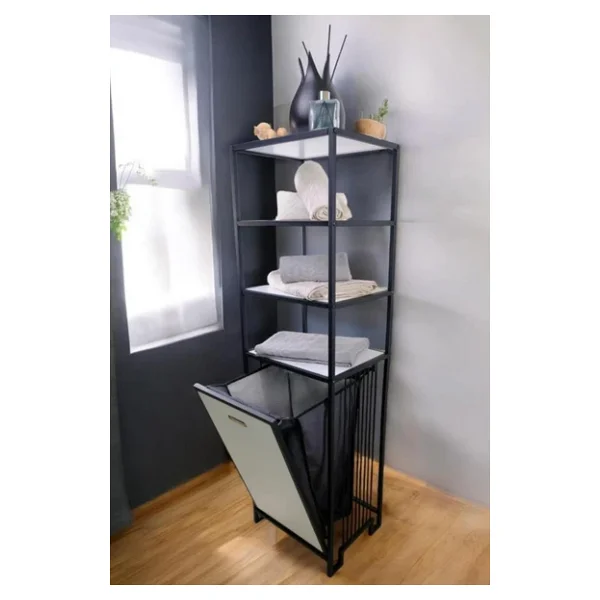 Digithome Metal Kirli Sepetli 4 Raflı Çok Amaçlı Banyo Düzenleyici Raf Organizer Siyah/Beyaz - Mrs-014 C1-1-369 - Görsel 2