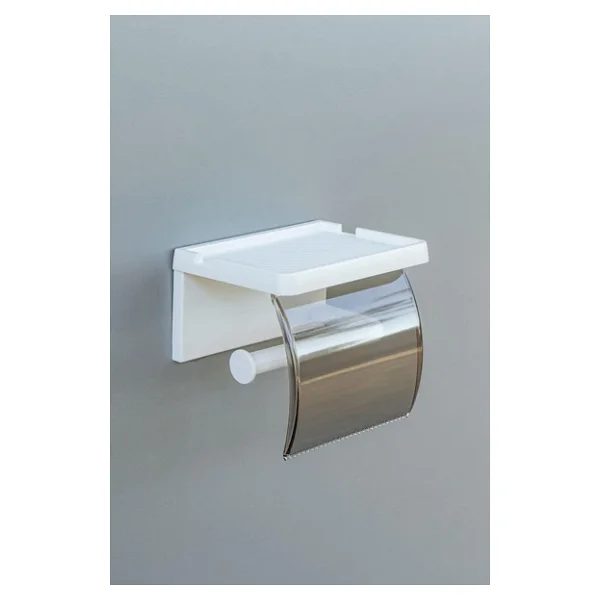 Ata Home Yapışkanlı Kapaklı Tuvalet Kağıdı Askısı Banyo Tuvalet Kağıtlığı Aparatı Peçetelik Organizer Plastik, Beyaz - Görsel 3