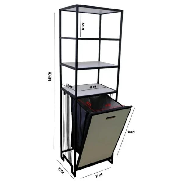Digithome Metal Kirli Sepetli 4 Raflı Çok Amaçlı Banyo Düzenleyici Raf Organizer Siyah/Beyaz - Mrs-014 C1-1-369 - Görsel 5