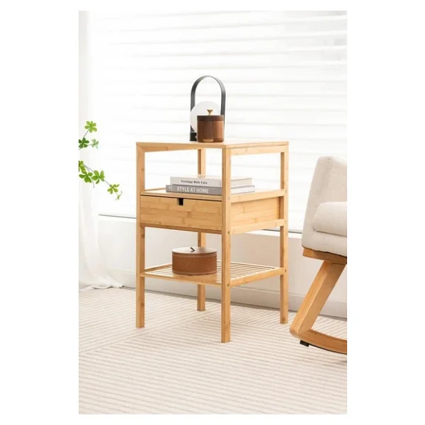 Digithome Bambu 3 Katli Cekmeceli Oturma Odasi Ve Yatak Odasi Ofis Icin Depolama Rafli Komodin -Jw-22230 B/3 C1-1-289 - Görsel 5