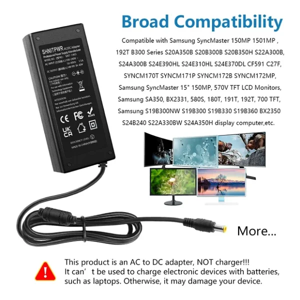 Shnıtpwr Samsung Monitör İçin 14v Güç Kablosu 14v 3a 2.5a 2.14a 1.78a 42w Güç Kaynağı Ac Dc Adaptör Samsung Syncmaster 15 17 18 19 20 22 23 24 27 Ekran Tft LED Lcd TV Monitör - Görsel 7