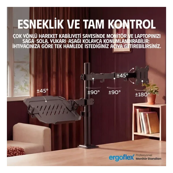 Ergoflex A74l Çift Kol Profosyonel 17"-32" Monitör Tutucu Ve Laptop Standı - Görsel 5