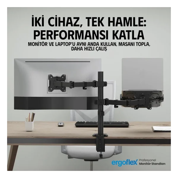 Ergoflex A74l Çift Kol Profosyonel 17"-32" Monitör Tutucu Ve Laptop Standı - Görsel 4