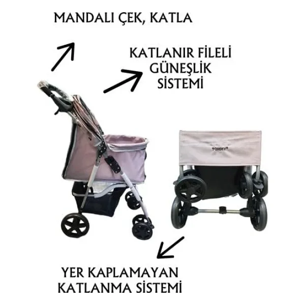 Tommy Evcil Hayvan Arabası 78x46x99,5 Cm Pembe Max 15 Kg - Görsel 3