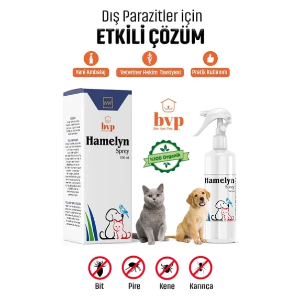 Ber Vet Pet Hamelyn Bit-Pire-Kene Spreyi, Doğal Koruma, Kedi Köpek Kuş Tavşan İçin, 100ml - Görsel 2