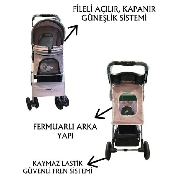 Tommy Evcil Hayvan Arabası 78x46x99,5 Cm Pembe Max 15 Kg - Görsel 2