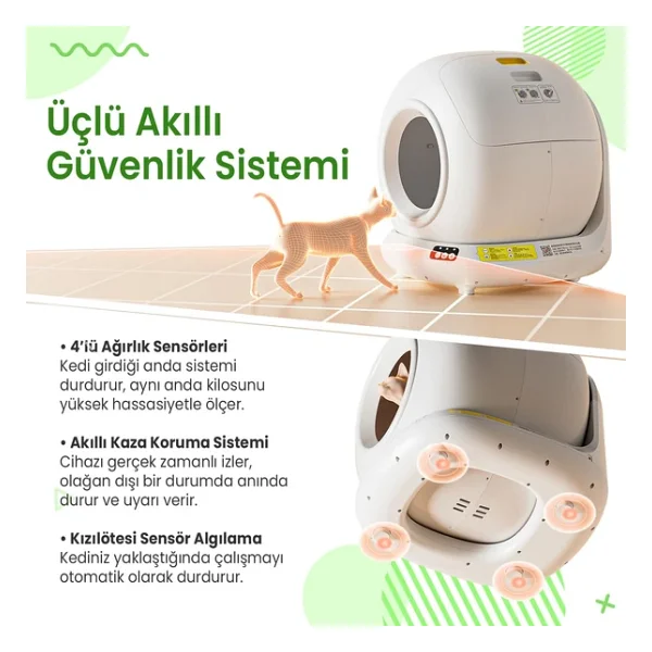 Haustier Clb01 Yeni Nesil Akıllı Otomatik Kedi Tuvaleti, Ağırlık Sensörlü, Uygulama Üzerinden Uzaktan Kontrol, 78lt İç Hazne, 9lt Çöp Haznesi - Görsel 3