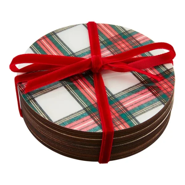Mud Pie Tartan Lake Bardak Altlığı, Beyaz, 4 Çap - Görsel 3