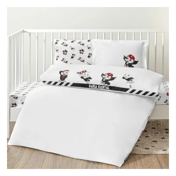 Taç Beşiktaş Stripe Standart Pamuk Nevresim Takımı, Siyah, Beyaz, Bebek - Görsel 8