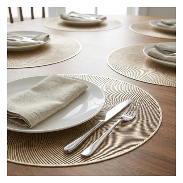 Deconox 6'lı Set Latte Desenli Plastik Amerikan Servisi, 38 Cm - Yıkanabilir Ve Silinebilir Yuvarlak Supla, Masa Servis Altlığı Takımı - Görsel 5