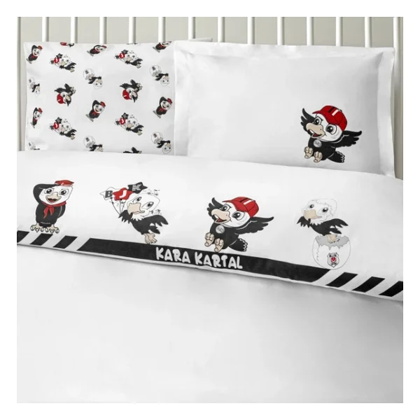 Taç Beşiktaş Stripe Standart Pamuk Nevresim Takımı, Siyah, Beyaz, Bebek - Görsel 7