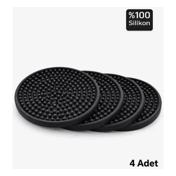 Siliconly 4 Adet Silikon Bardak Altlığı, Bardak Altlığı , %100 Silikon Bardak Altlığı Siyah - Görsel 5