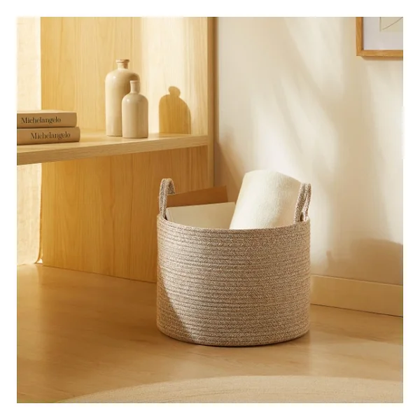 Ocean Home Textile Bej Kırçıllı Pamuklu Halat Sepet 35 X 27 Cm - Görsel 3