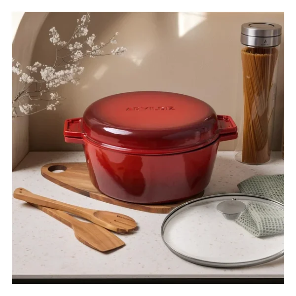 Aryıldız Duo Cast Iron Kırmızı 24 Cm Döküm Tencere - Görsel 5