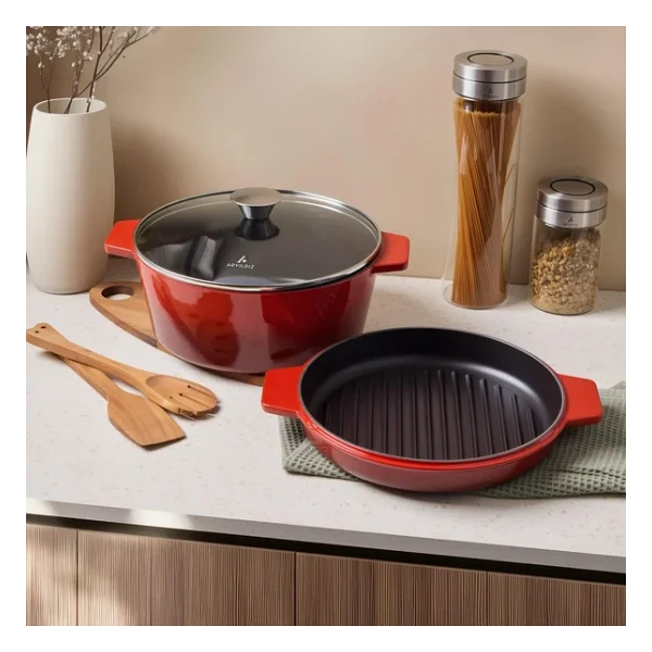 Aryıldız Duo Cast Iron Kırmızı 24 Cm Döküm Tencere - Görsel 4