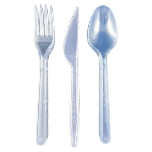Sert Kalın Plastik Çatal 1. Kalite Lüks Şeffaf Çatal-Kaşık- Bıçak 3'lü Set - Görsel 4